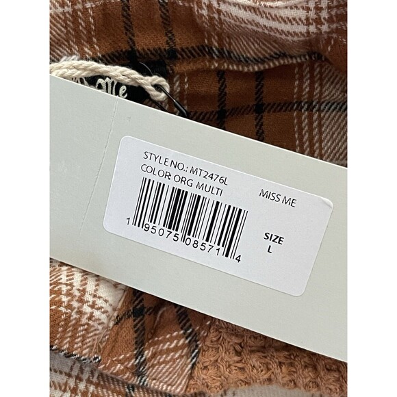 NWT Miss Me‎ MISS MEOrange Multi Plaid Thermal Hoodie Balloon Sleeve Size Large - Picture 8 of 14